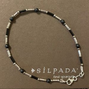 Silpada Sterling Silver & Black Bead Ankle Bracelet A1480
